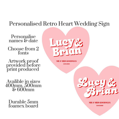 Personalised Retro Heart Wedding Sign, Custom Foam Board Wedding Decor, 70s Inspired Wedding Sign, Groovy Wedding Welcome Board