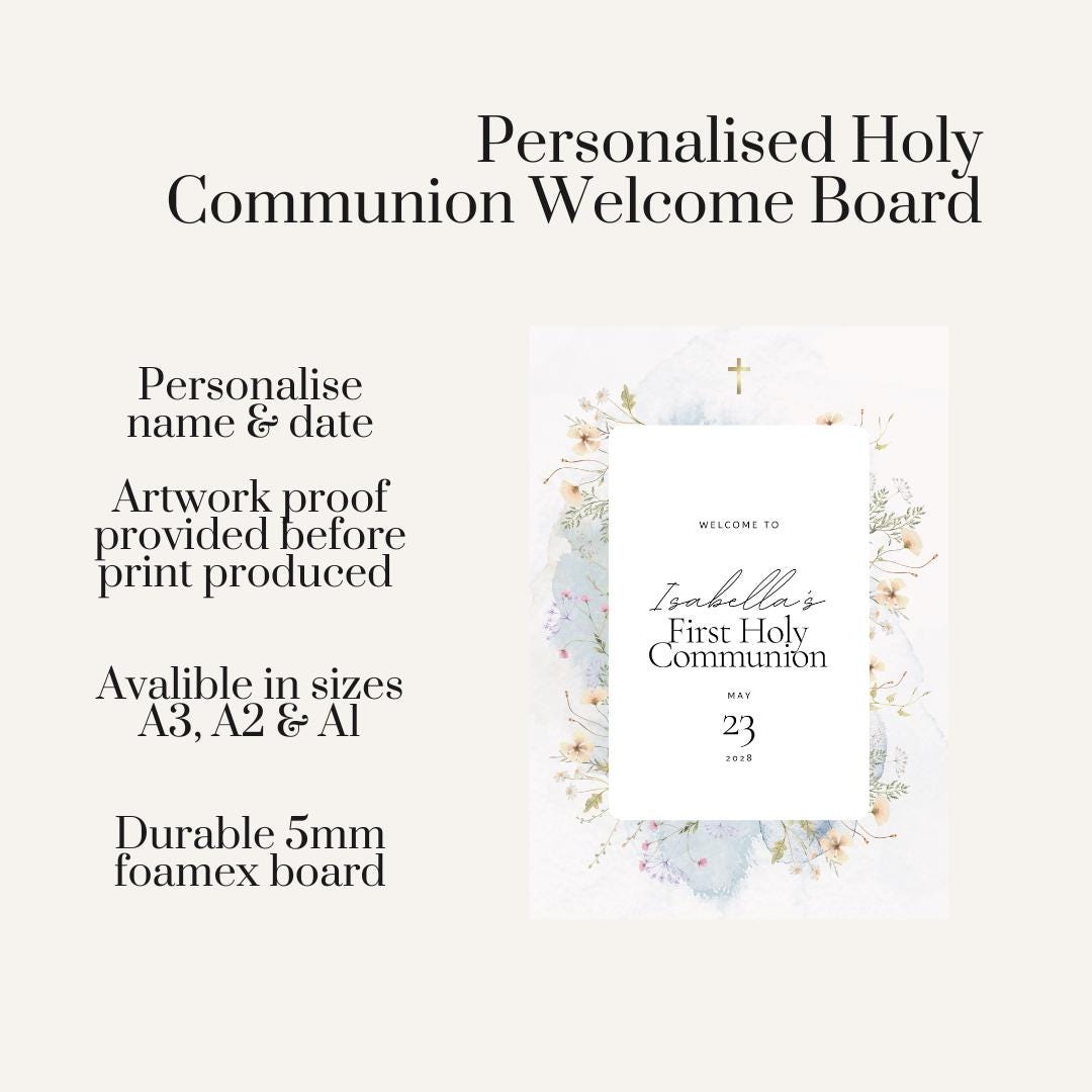 Personalised First Holy Communion Welcome Sign – Watercolour Floral
