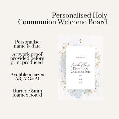 Personalised First Holy Communion Welcome Sign – Watercolour Floral