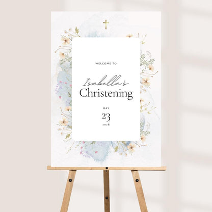 Personalised Printed Christening Welcome Board, Watercolour Christening Sign, Floral Baptism Welcome Board, Custom Baby 