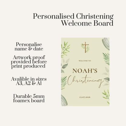 Personalised Sage Green Christening Welcome Board – Botanical