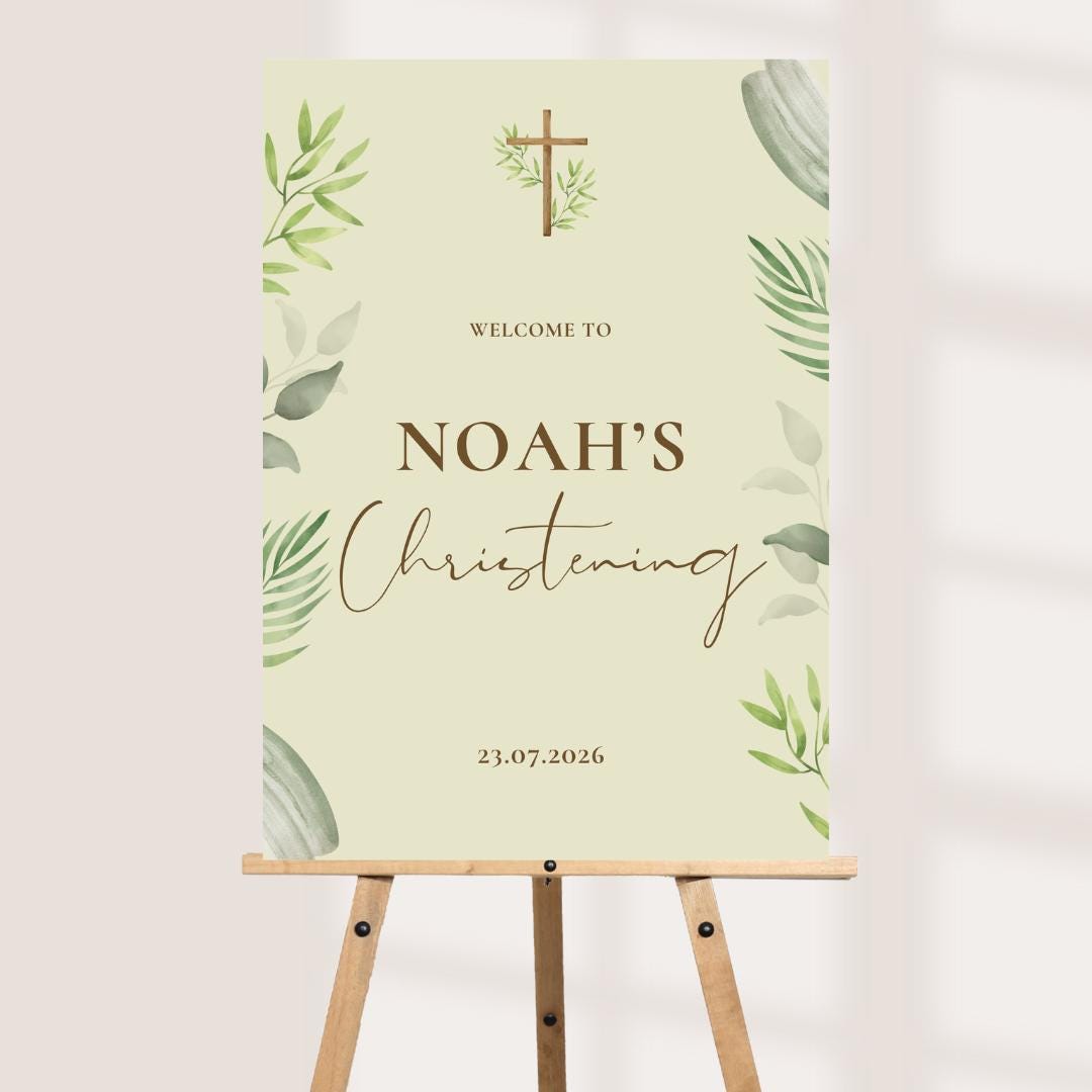 Personalised Printed Sage Green First Holy Communion Welcome Board, Botanical Communion Sign, Custom Church Decor