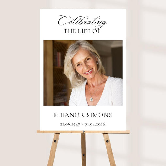 Personalised Printed Funeral Memorial Welcome Board, Celebration Of Life Photo Sign, Custom Funeral Foam Board, Modern M