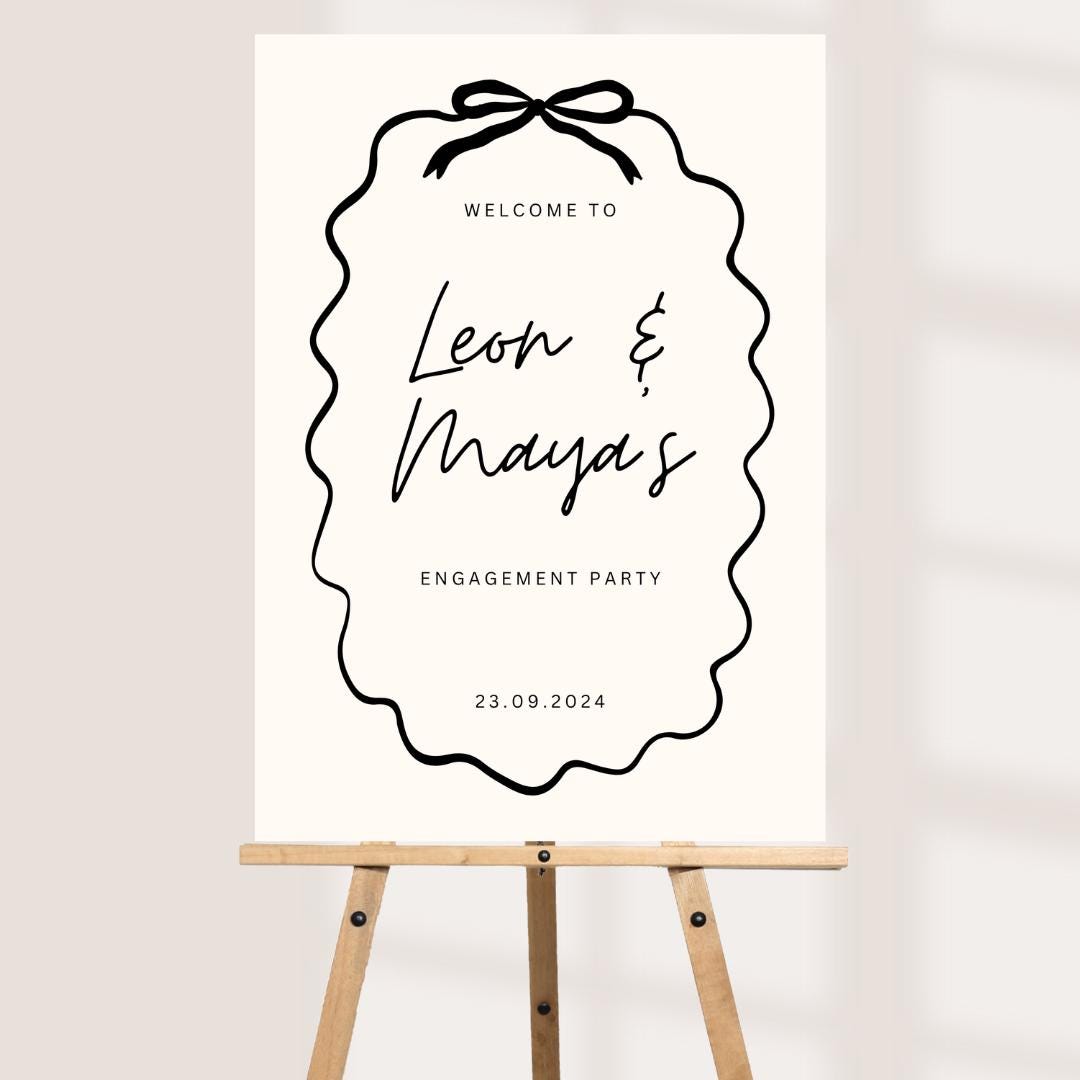 Personalised Engagement Party Welcome Board, Bow Frame Engagement Sign, Modern Minimalist Couple Welcome Sign, Custom Fo