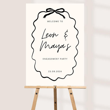 Personalised Engagement Party Welcome Board, Bow Frame Engagement Sign, Modern Minimalist Couple Welcome Sign, Custom Fo