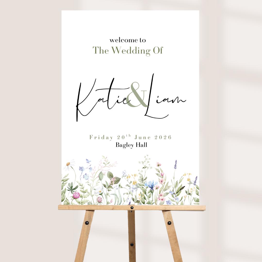 Personalised Floral Wedding Welcome Sign | Wildflower Wedding Entrance Board | Custom Wedding Welcome Board | Foam Board