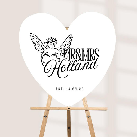 Personalised Heart Cherub Wedding Sign | Heart Shaped Wedding Welcome Board | Custom Foam Board Wedding Sign | Romantic 