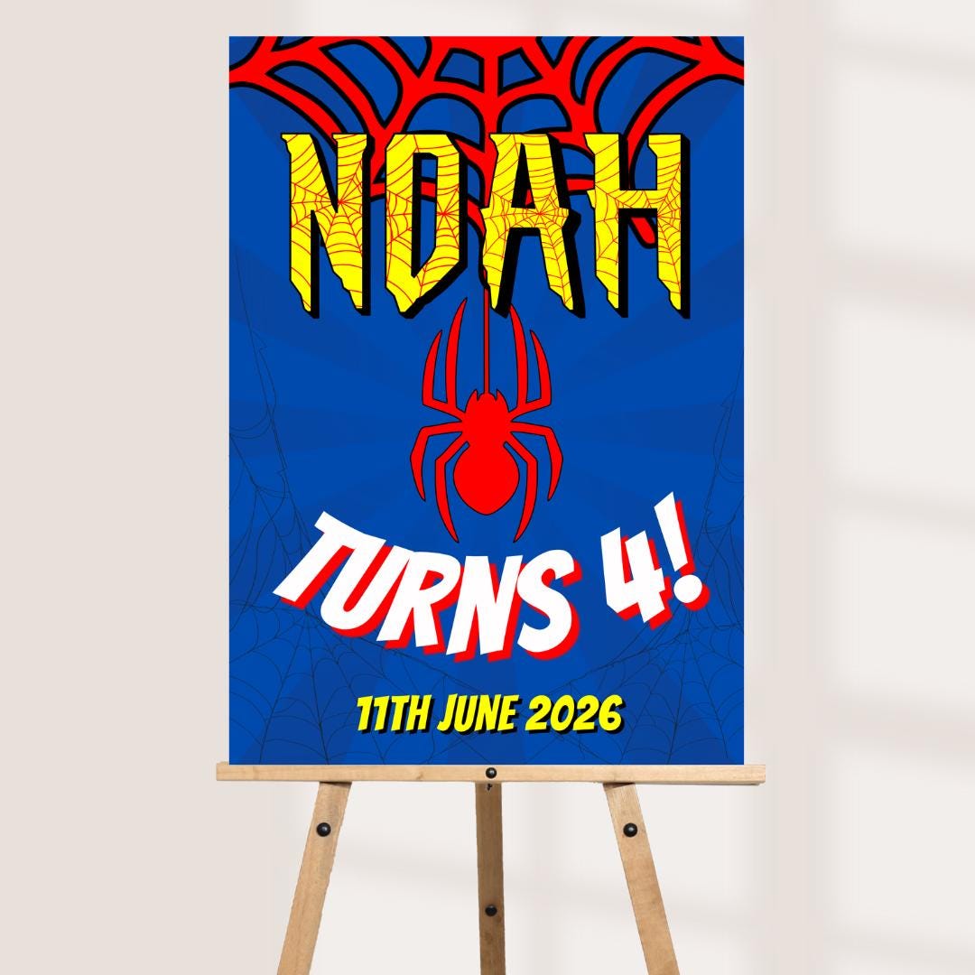 Personalised Super Hero Birthday Welcome Board | Spider Theme Birthday Sign | Custom Birthday Party Board | Superhero Pa