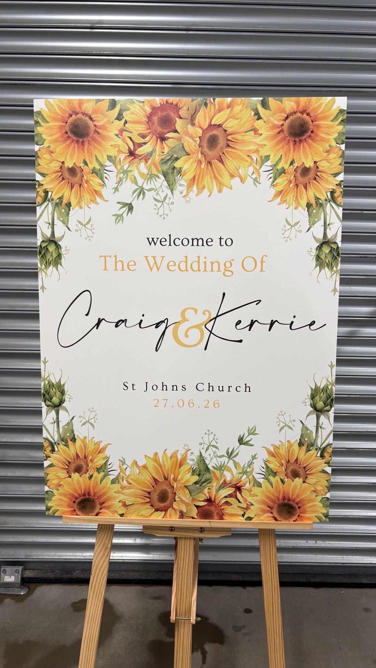 Printed Sunflower Wedding Welcome Board, Personalised Rustic Wedding Sign, Custom Wedding Welcome Sign, Barn Wedding Decor
