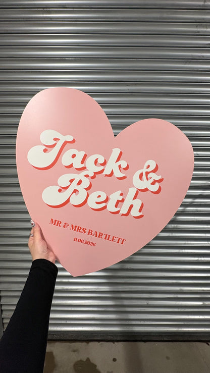 Personalised Retro Heart Wedding Sign, Custom Foam Board Wedding Decor, 70s Inspired Wedding Sign, Groovy Wedding Welcome Board