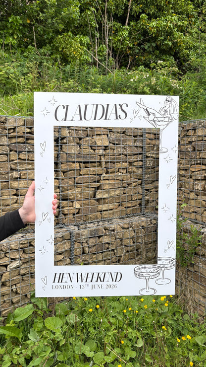 Personalised Cocktail Hen Party Selfie Frame, Chic Bachelorette Photo Booth Frame, Bride Martini Glass Hen Weekend Prop, Custom Hen Do Decor