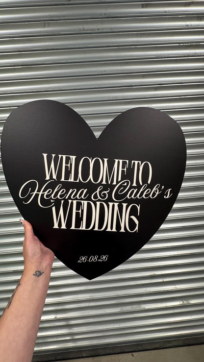 Personalised Wedding Welcome Sign – Elegant Burgundy Heart Board – Custom Surname Wedding Decor
