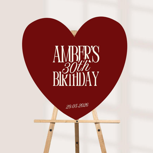 Elegant Heart Shaped Birthday Welcome Board | Personalised Birthday Party Sign | Custom Foam Board Party Decor | 30th Bi
