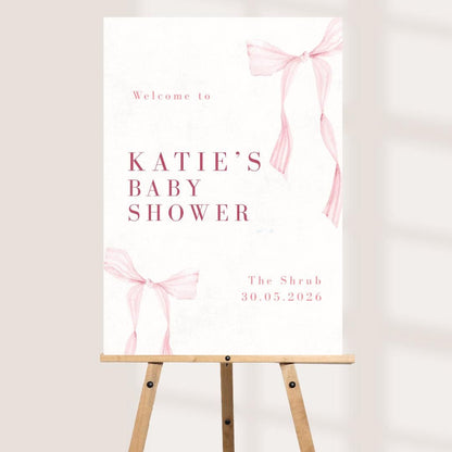 Personalised Pink Baby Shower Welcome Board | Custom Baby Shower Sign | Pink Bow Welcome Sign | Baby Shower Decorations