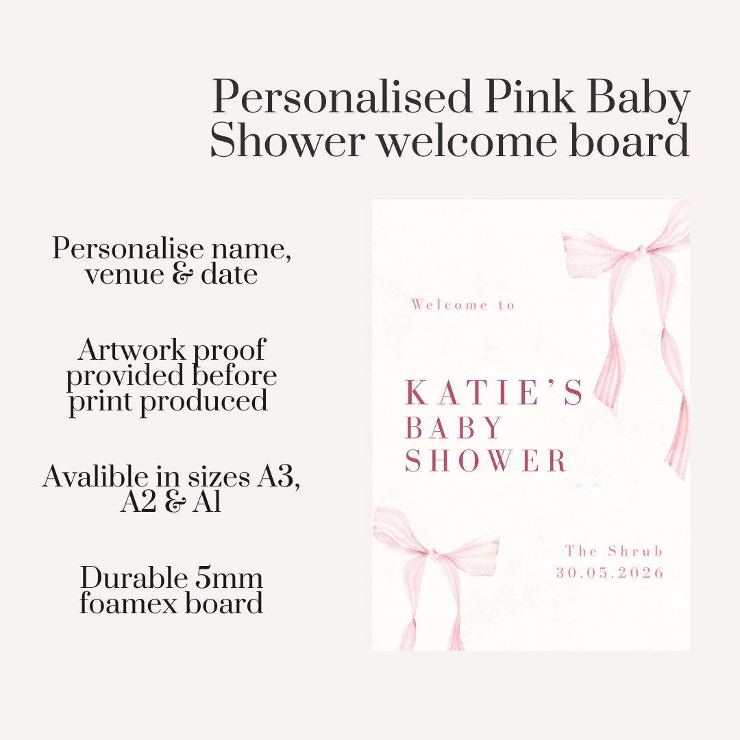 Personalised Pink Baby Shower Welcome Board – Bow