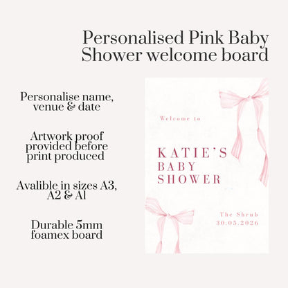 Personalised Pink Baby Shower Welcome Board – Bow