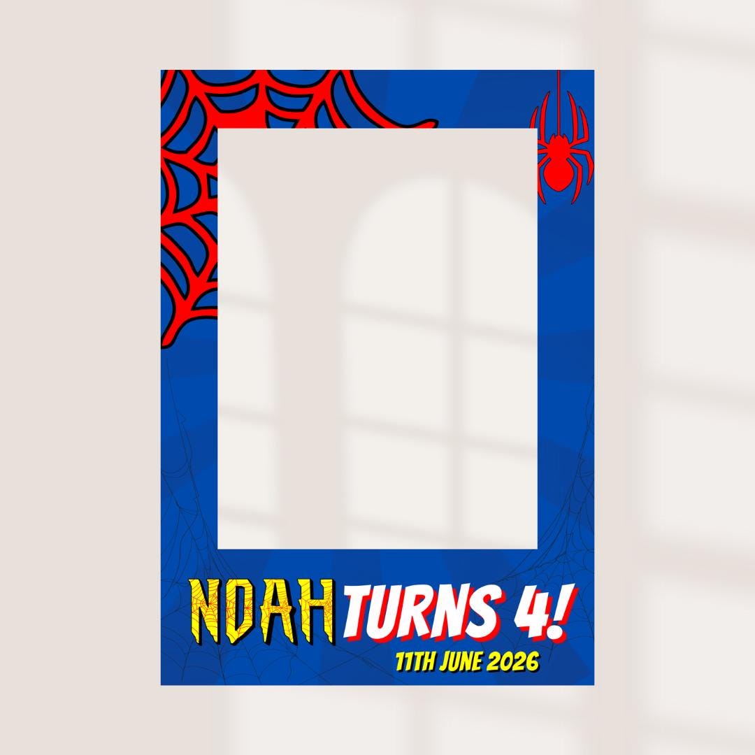Personalised Super Hero Birthday Selfie Frame | Spider Theme Photo Booth Frame | Custom Superhero Party Prop | Birthday 
