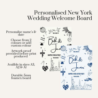 Personalised New York Wedding Welcome Sign – NYC