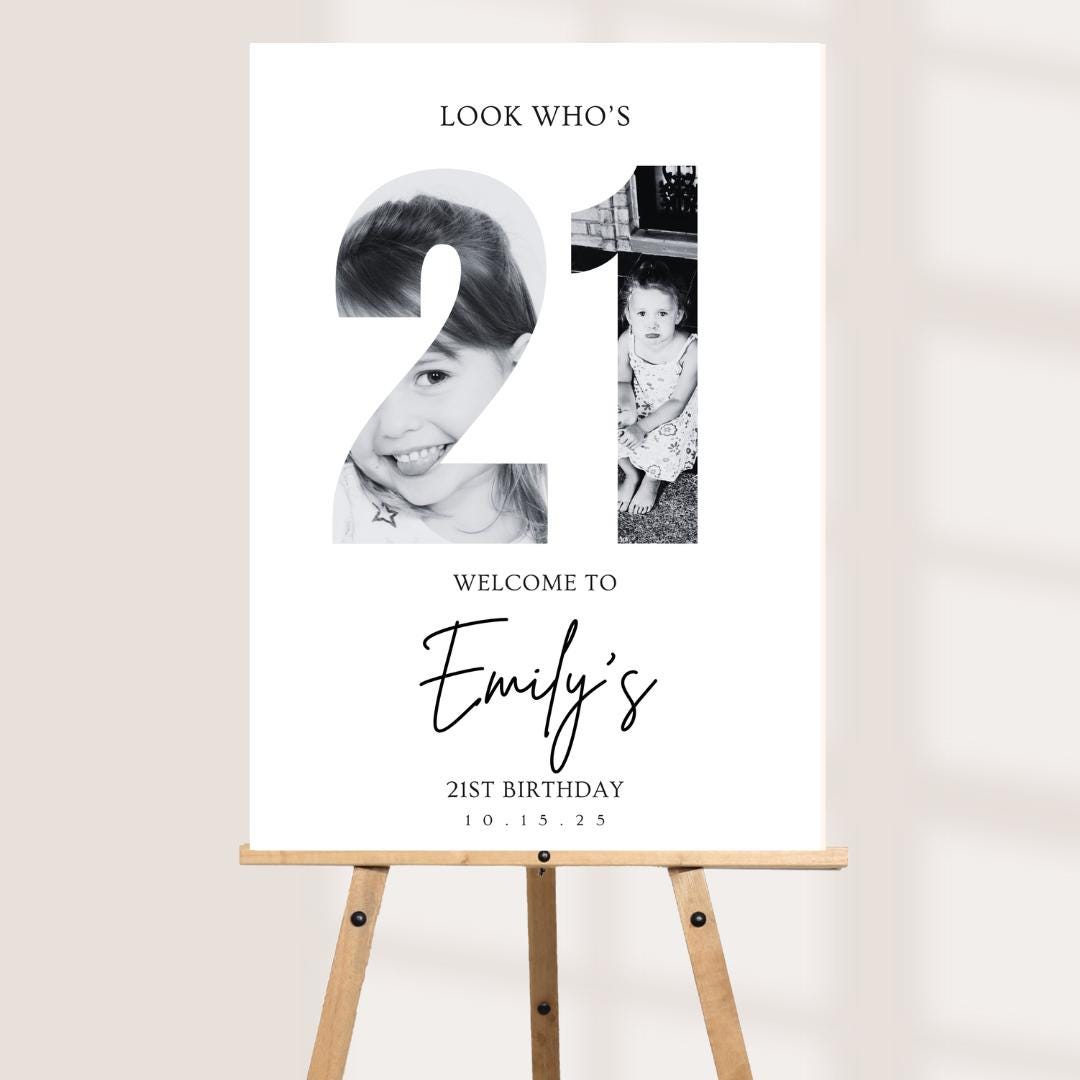 Personalised 21st Birthday Welcome Sign, Custom Photo Birthday Welcome Board, Look Who’s 21 Party Sign, Birthday Foam Bo