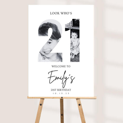 Personalised 21st Birthday Welcome Sign, Custom Photo Birthday Welcome Board, Look Who’s 21 Party Sign, Birthday Foam Bo