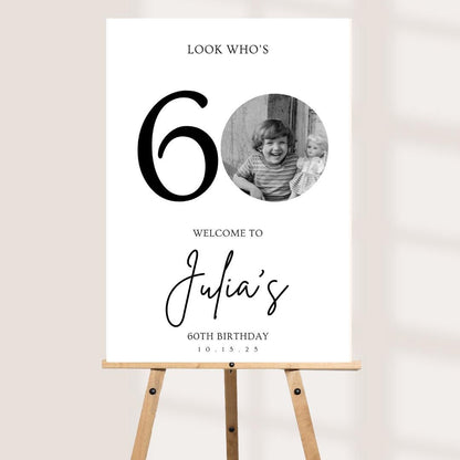 Personalised Milestone Birthday Welcome Sign, Custom Photo Birthday Welcome Board, Look Who’s 50/60 Party Sign, Birthday