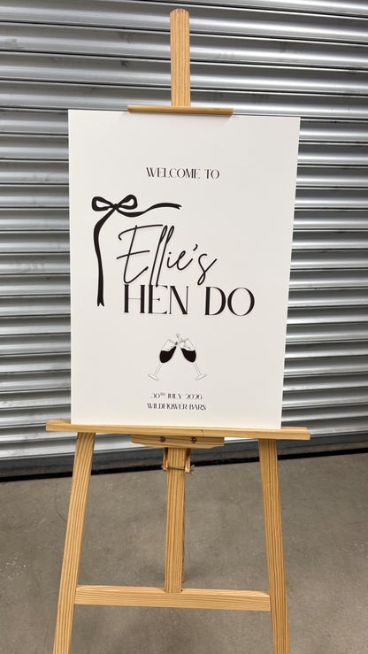 Personalised Hen Party Sign | Custom Hen Do Welcome Board | Modern Minimalist Hen Party Décor | Elegant Bow Design with 3 Colour Options