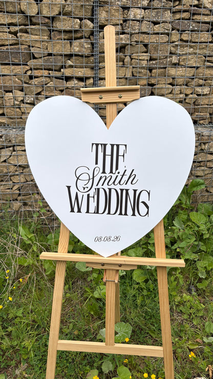 Personalised Wedding Welcome Sign – Elegant Burgundy Heart Board – Custom Surname Wedding Decor