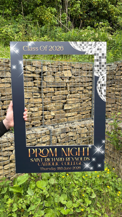 Personalised Prom Selfie Frame – Navy Blue Disco Class of 2025