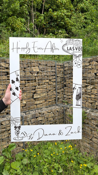 Personalised Las Vegas Wedding Selfie Frame – Casino Themed Photo Booth Prop - 3 Colour Options