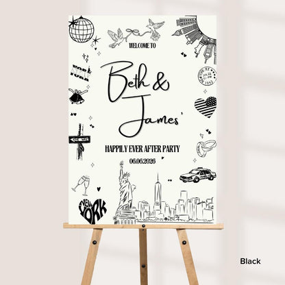 Personalised New York Wedding Welcome Sign, NYC Wedding Welcome Board, Happily Ever After Party Sign, Custom Wedding Foa