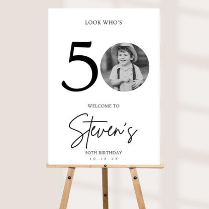Personalised Milestone Birthday Welcome Sign, Custom Photo Birthday Welcome Board, Look Who’s 50/60 Party Sign, Birthday Foam Board Decor