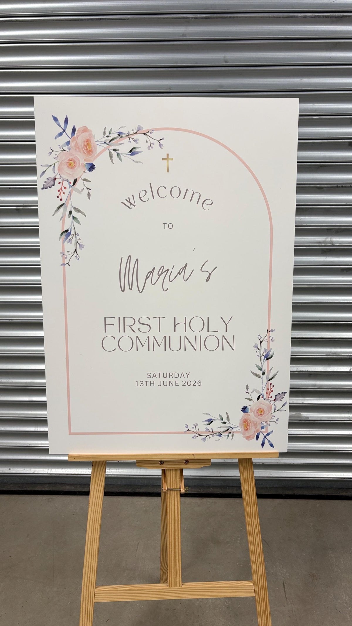 Personalised Printed First Holy Communion Welcome Board, Pink Floral Communion Sign, Arch Communion Board, Pastel Communion Decor