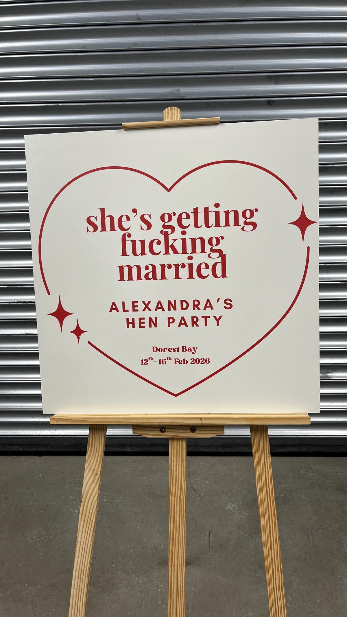 Rude Hen Party Welcome Sign – “She’s Getting F*cking Married” – Funny Bride to Be Sign – Personalised Hen Weekend Decor Board