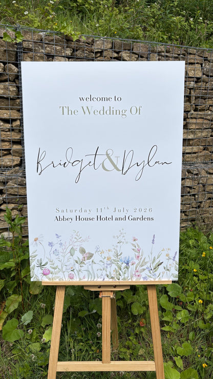 Personalised Floral Wedding Welcome Sign | Wildflower Wedding Entrance Board | Custom Wedding Welcome Board | Foam Board Wedding Sign