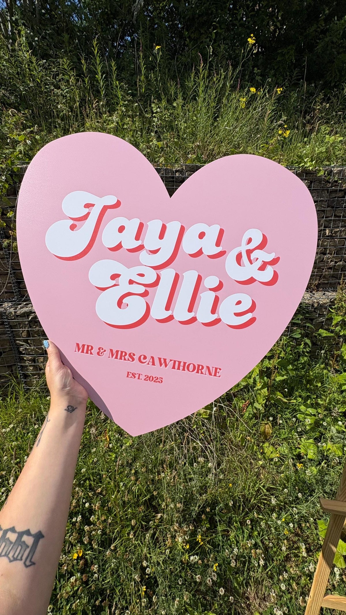 Personalised Retro Heart Wedding Sign, Custom Foam Board Wedding Decor, 70s Inspired Wedding Sign, Groovy Wedding Welcome Board