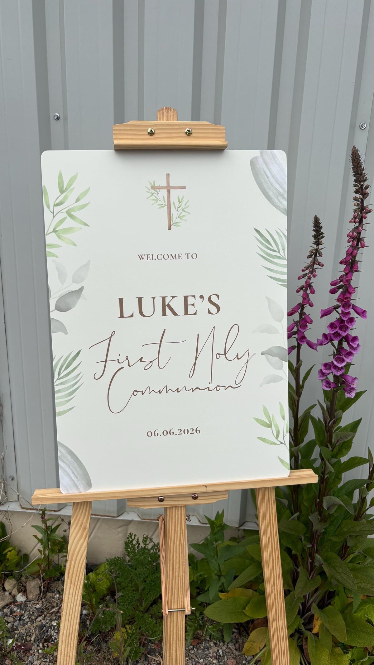 Personalised Sage Green First Holy Communion Welcome Board – Botanical