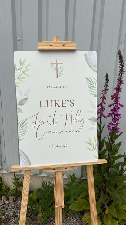 Personalised Sage Green First Holy Communion Welcome Board – Botanical