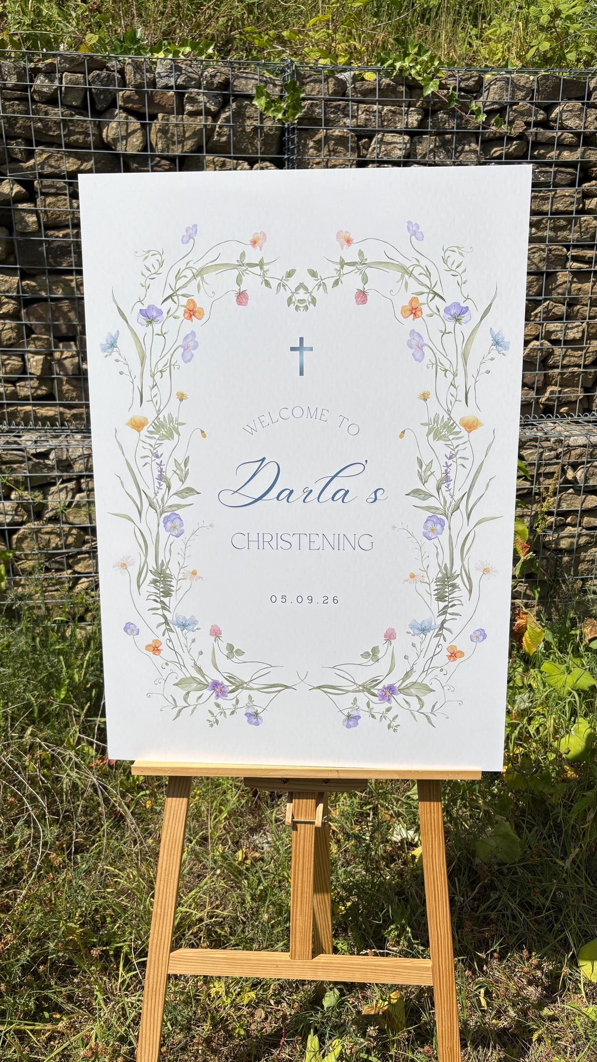 Personalised Printed Christening Welcome Board, Pink Arch Christening Sign, Floral Baptism Welcome Board, Botanical Christening Decor