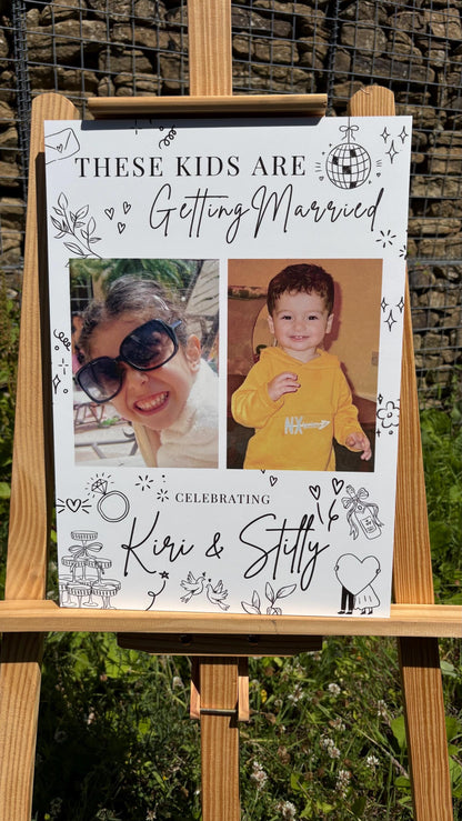 These Kids Are Getting Married Sign, Personalised Engagement Party Welcome Board, Custom Couple Photo Collage Decor, Foamex Party Sign Board