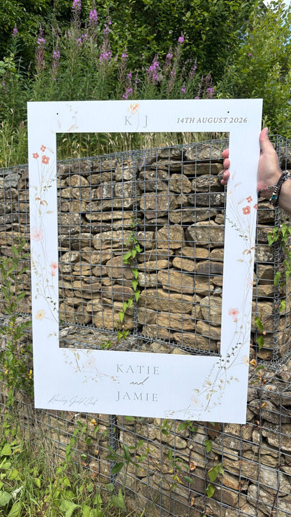 Personalised Floral Wedding Selfie Frame | Romantic Photo Booth Frame | Botanical Wedding Decor | Custom Names Date Venue