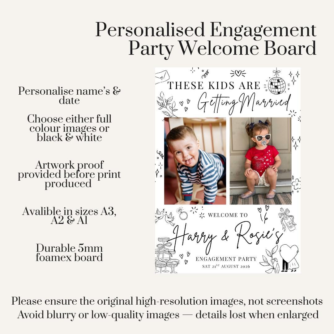 These Kids Are Getting Married Sign, Personalised Engagement Party Welcome Board, Custom Couple Photo Collage Decor, Foamex Party Sign Board