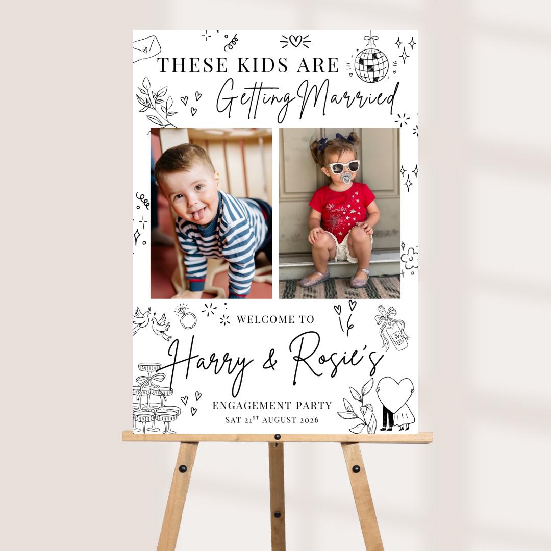 These Kids Are Getting Married Sign, Personalised Engagement Party Welcome Board, Custom Couple Photo Collage Decor, Foa