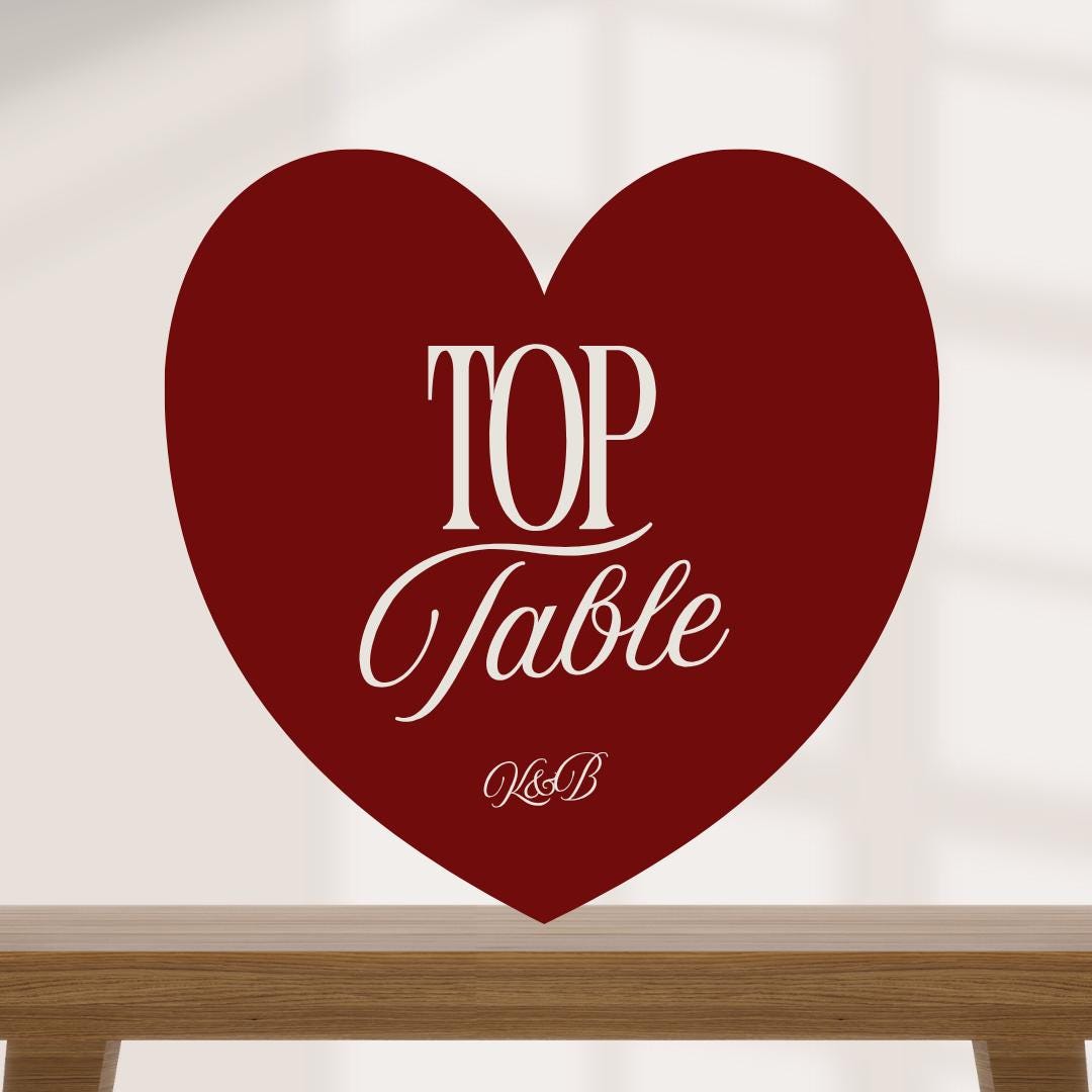 Personalised Heart Wedding Table Numbers | Custom Wedding Table Number Signs | Matching Wedding Signage | Custom Colour