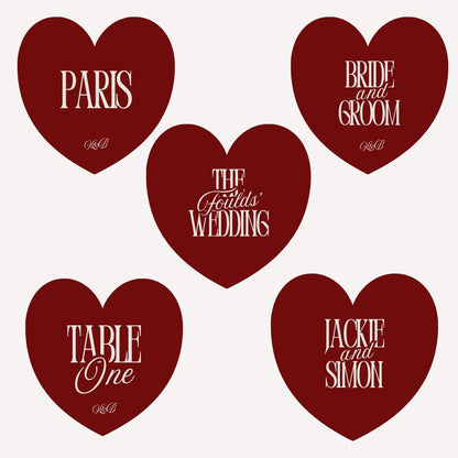 Personalised Heart Wedding Table Numbers | Custom Wedding Table Number Signs | Matching Wedding Signage | Custom Colour