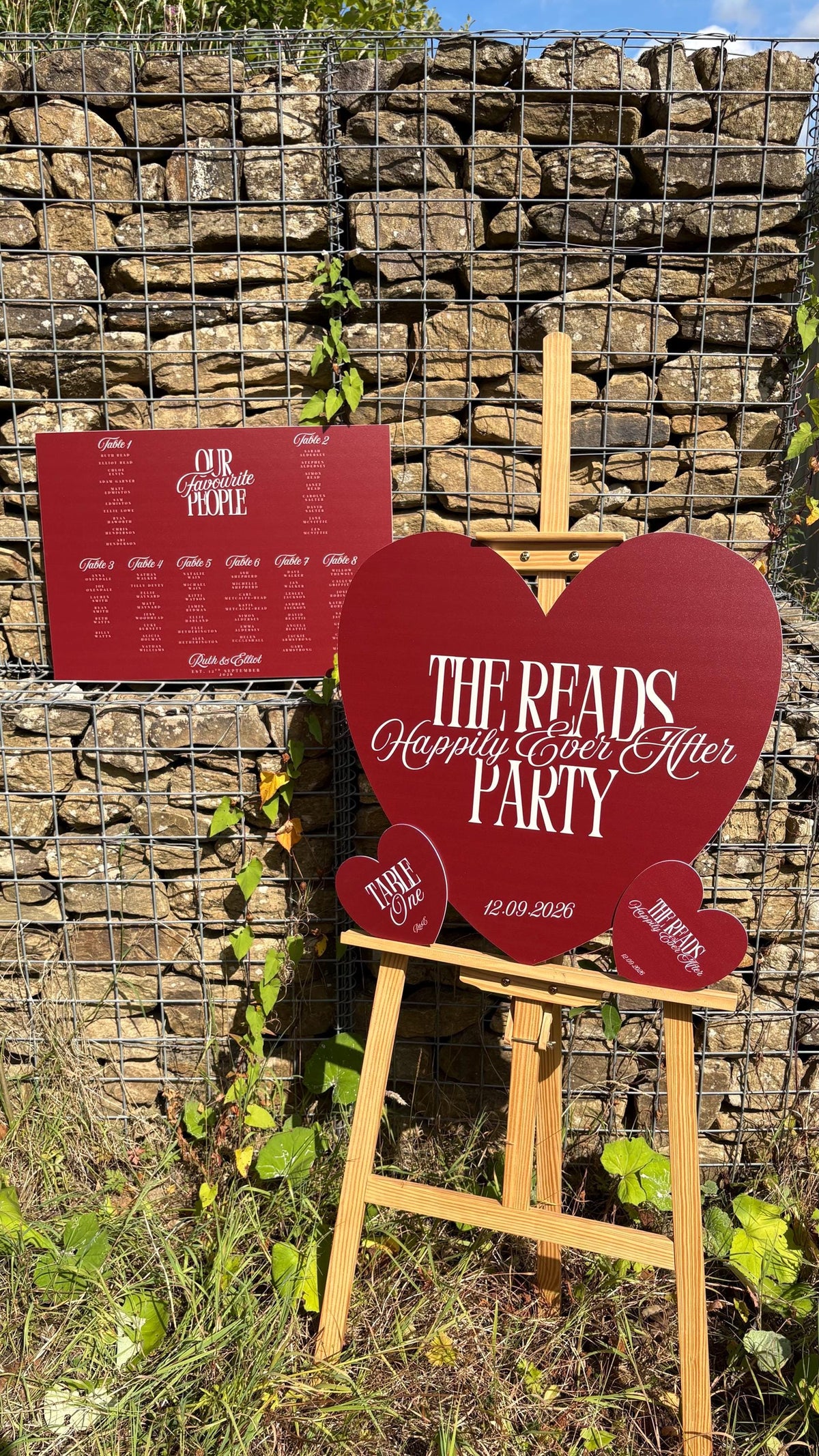 Personalised Heart Wedding Table Numbers | Custom Wedding Table Number Signs | Matching Wedding Signage | Custom Colour