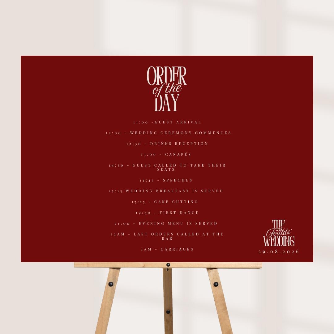 Wedding Order of the Day Sign, Personalised Timeline Board, Modern Wedding Schedule, Portrait or Landscape A1,A2,A3 x 3 Colours