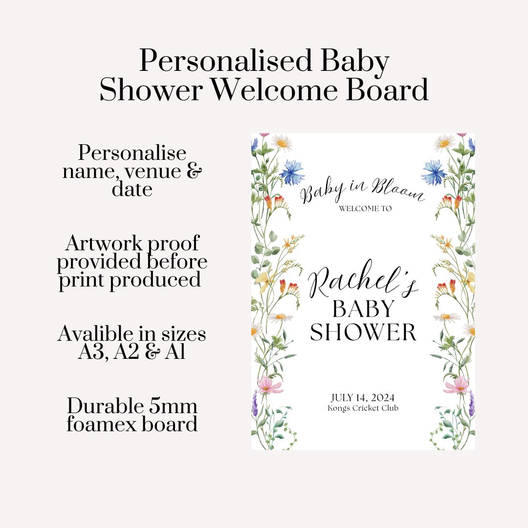 Personalised Baby in Bloom Welcome Board, Baby Shower Welcome Sign, Floral Baby Shower Sign, Custom Baby Shower Board