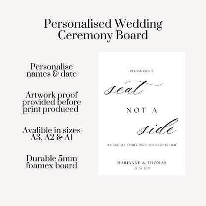 Personalised Wedding Ceremony Board, Pick a Seat Not a Side Sign, Wedding Ceremony Sign, Custom Wedding Board