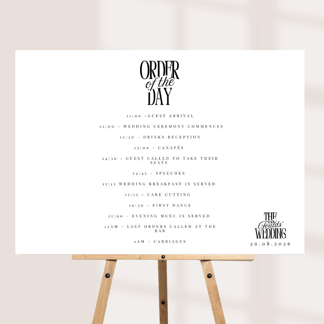 Wedding Order of the Day Sign, Personalised Timeline Board, Modern Wedding Schedule, Portrait or Landscape A1,A2,A3 x 3 Colours
