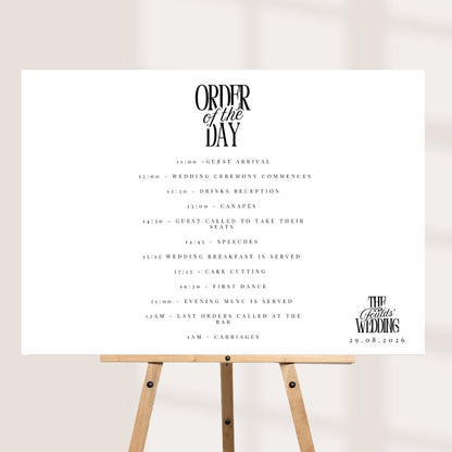 Wedding Order of the Day Sign, Personalised Timeline Board, Modern Wedding Schedule, Portrait or Landscape A1,A2,A3 x 3 Colours